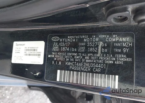 2017 Hyundai Accent Value Edition из США, поврежденный, VIN KMHCT4AE2HU354401